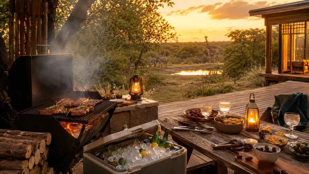 A safari vehicle route through the southern African bushveld