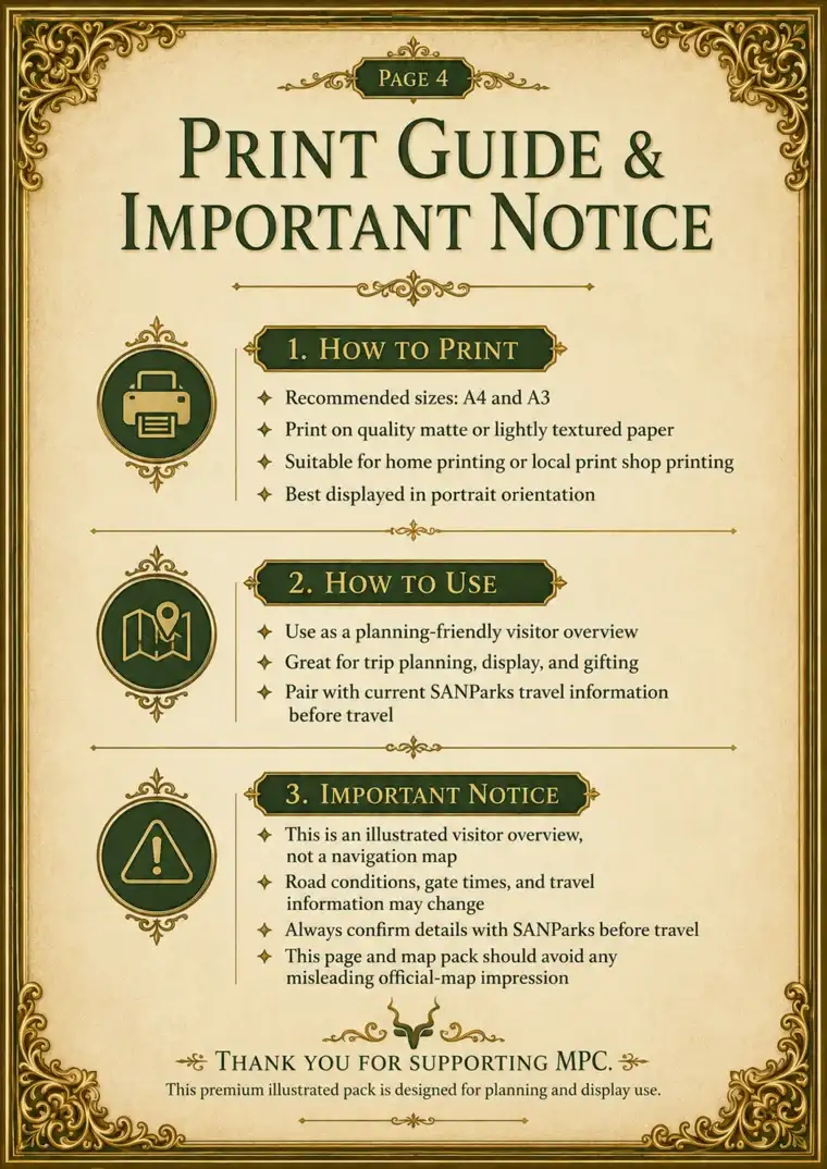 Printing instructions and important visitor-map disclaimer