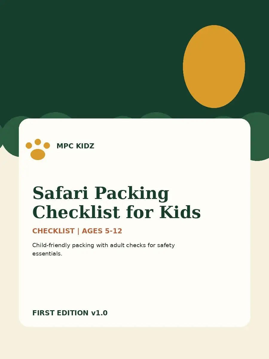 Safari Packing Checklist for Kids activity cover