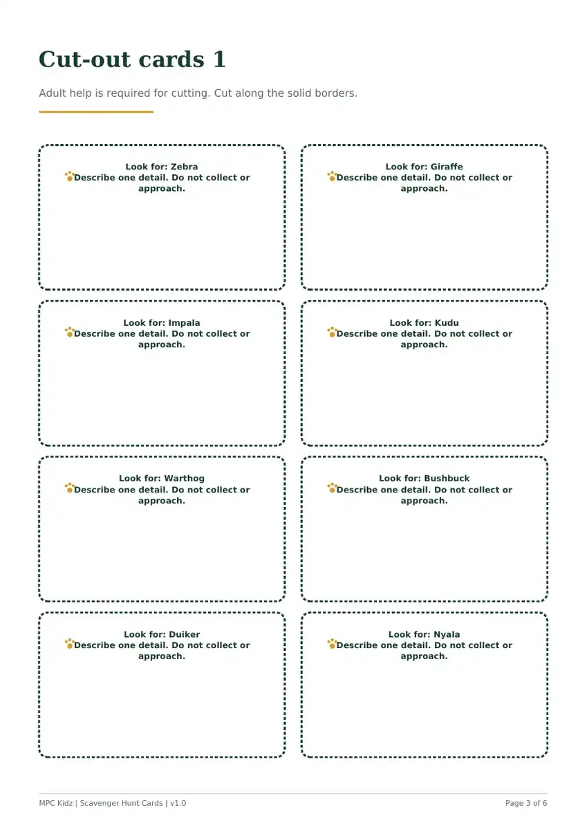 Safari Scavenger Hunt Cards preview 2
