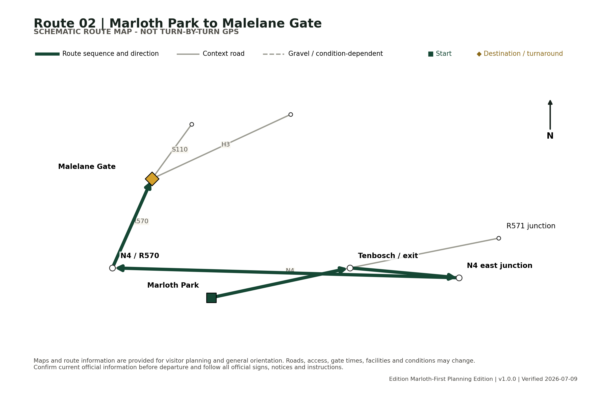 Schematic full route map for Marloth Park to Malelane Gate