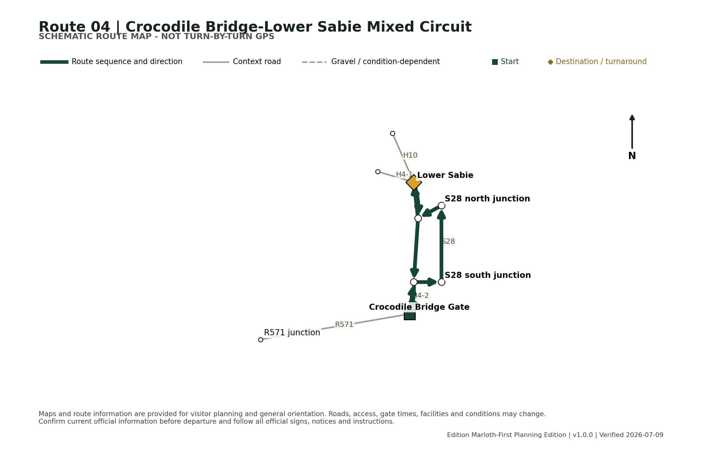 Schematic full route map for Crocodile Bridge-Lower Sabie Mixed Circuit