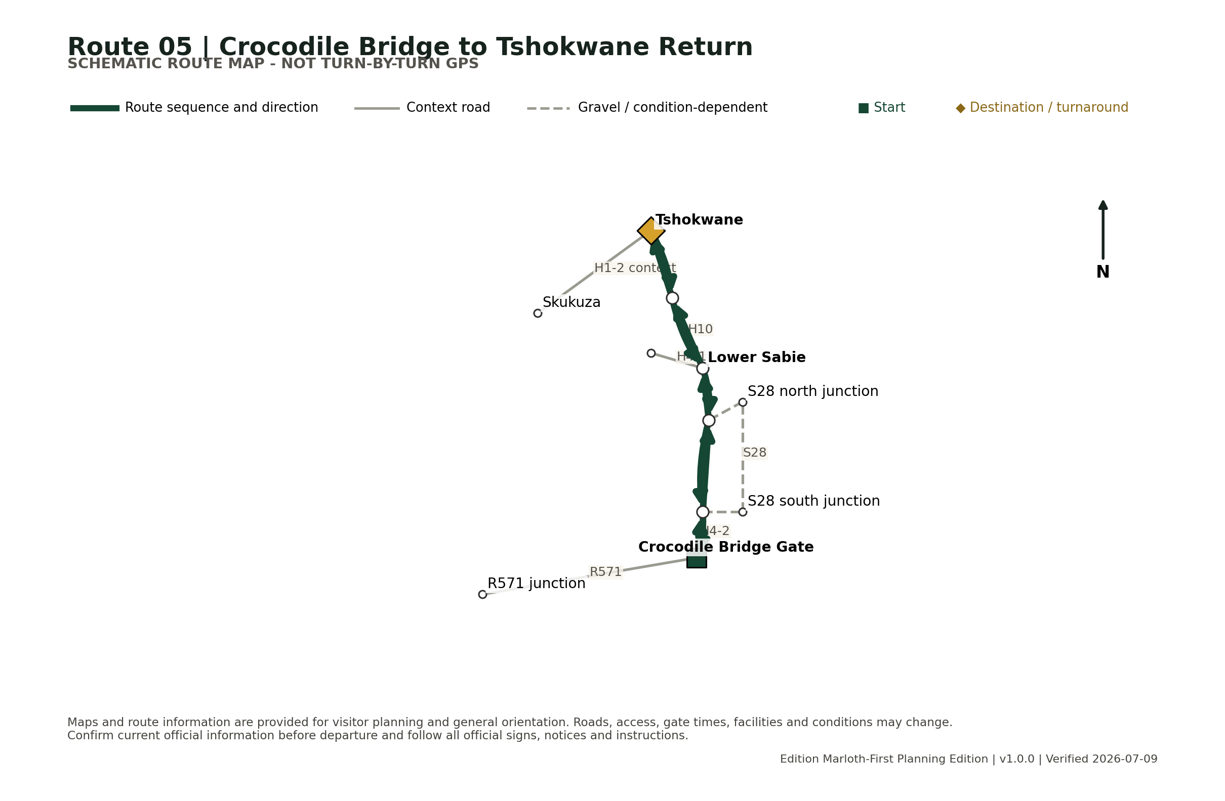 Schematic full route map for Crocodile Bridge to Tshokwane Return