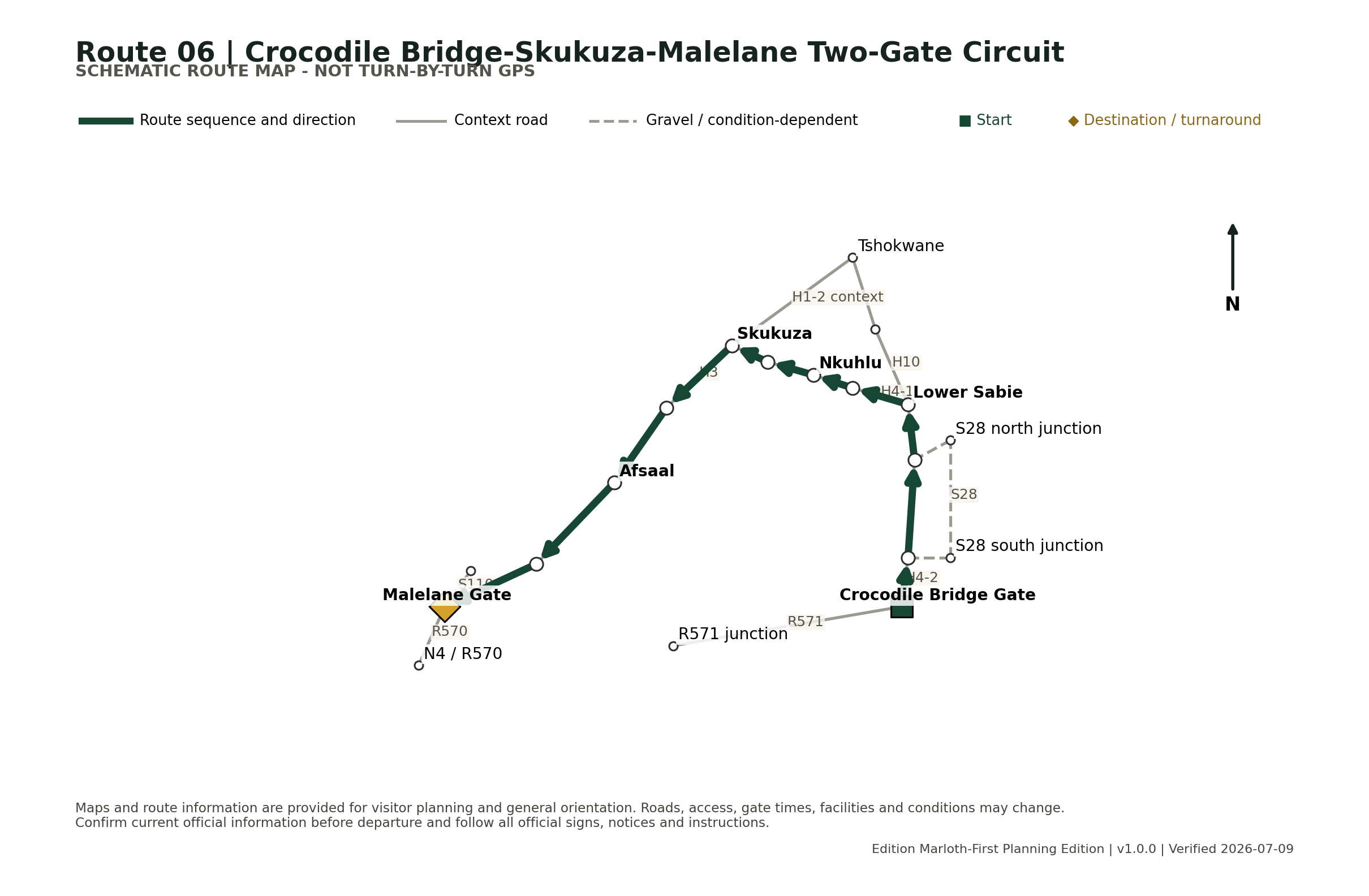 Schematic full route map for Crocodile Bridge-Skukuza-Malelane Two-Gate Circuit