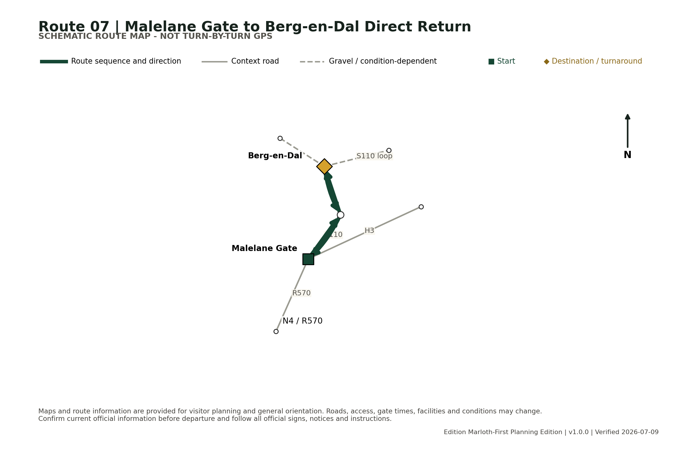Schematic full route map for Malelane Gate to Berg-en-Dal Direct Return