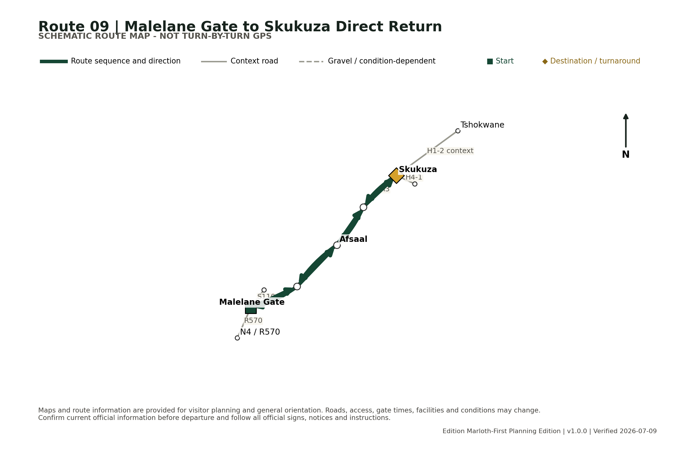 Schematic full route map for Malelane Gate to Skukuza Direct Return
